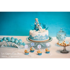 Sweet table La reine des neiges bleu et blanc