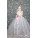 Robe tutu blanc fleurs et dentelle 8 ans